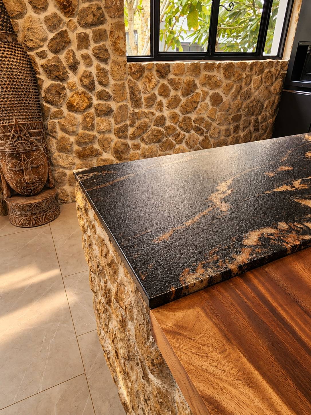 Stone and timber kitchen island